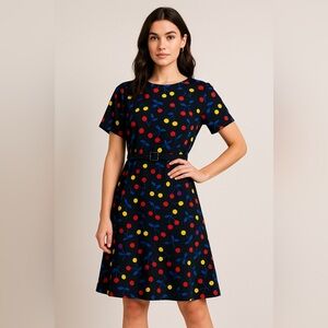 ModCloth Cherry Pop Belted A-Line Dress Black Size Small
